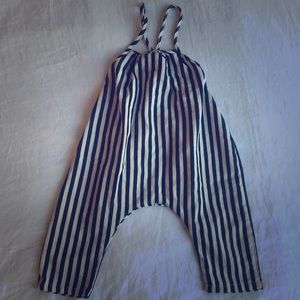 Girls 110 Black & White Striped Japanese Overalls